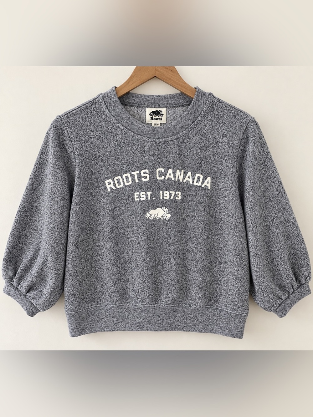 Roots Canada Est. 1973 Gray Puff Sleeve Sweatshirt Crewneck M